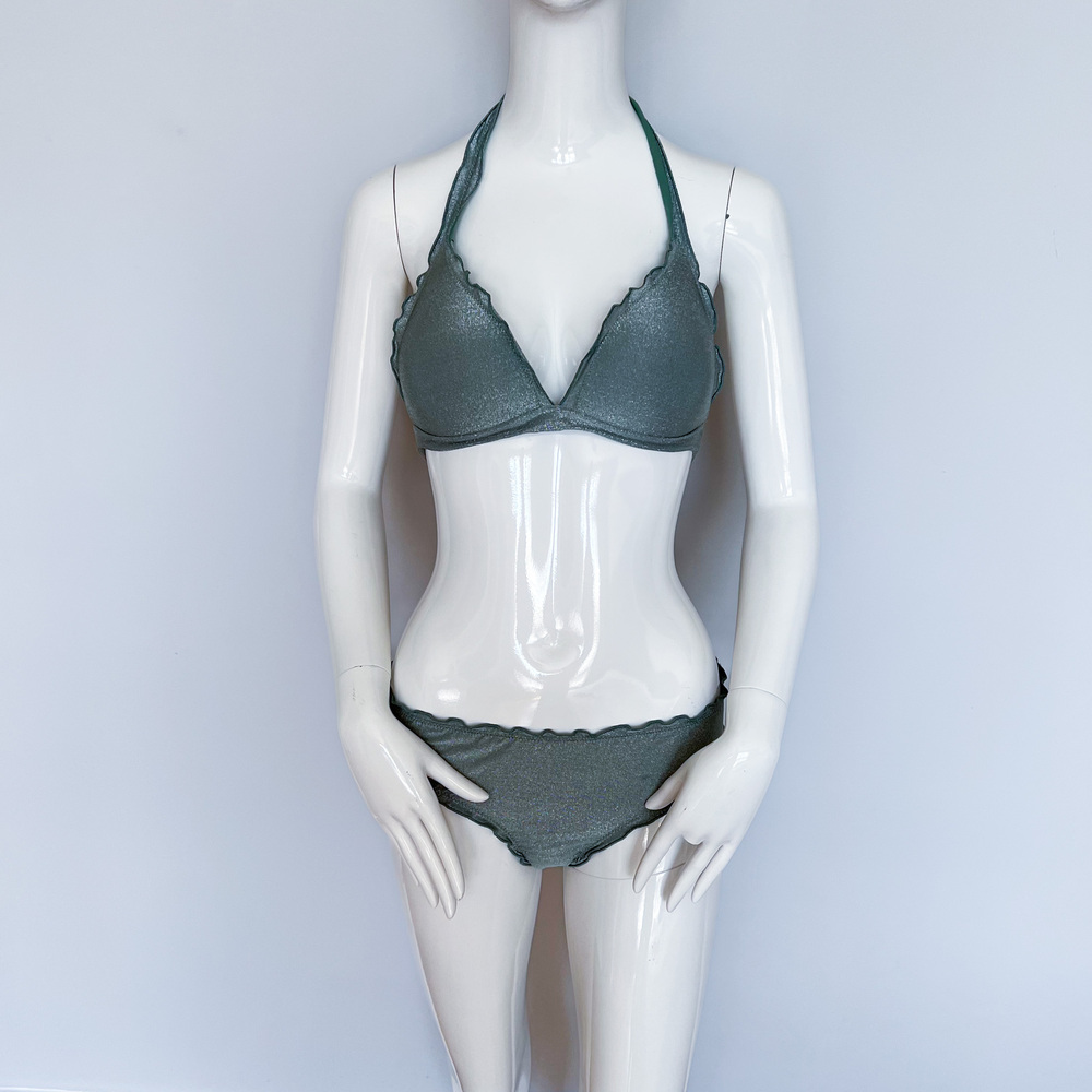 Calzedonia Formentera Bikini Set Sage Green Metallic Halter Swim M/36 - Picture 6 of 12